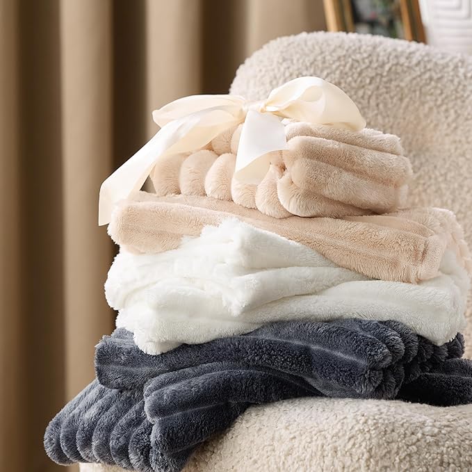 Bedsure Fluffy Duvet Cover Set - Ultra Soft Plush Shaggy Comforter Cover Queen Size, Warm Flannel Fleece Bed Sets for Winter, 3 Pieces (Striped Pattern, Khaki)