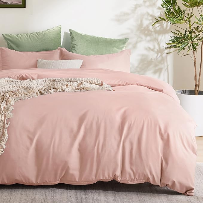 Bedsure Duvet Cover Full Size - Soft Double Brushed Bedding Set for Kids & Adults, Zipper Closure, 3 Pieces, Includes 1 Duvet Cover (80"x90") & 2 Pillow Shams, NO Comforter, Pale Blush