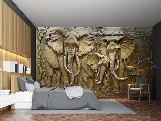Wall Mural - 3D Elephant Wallpaper for Bedroom & Living Room - 158" x 110" (Not Self-Adhesive)