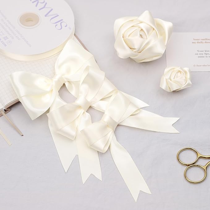 Ivory Satin Ribbon, Double Faced 1-1/2 Inch X 50 Yards Ivory Ribbon, Premium Satin Ribbon for Gift Wrapping, Crafts, Hair Bow Making, Sewing, Flower Bouquet, Wedding Party Decor