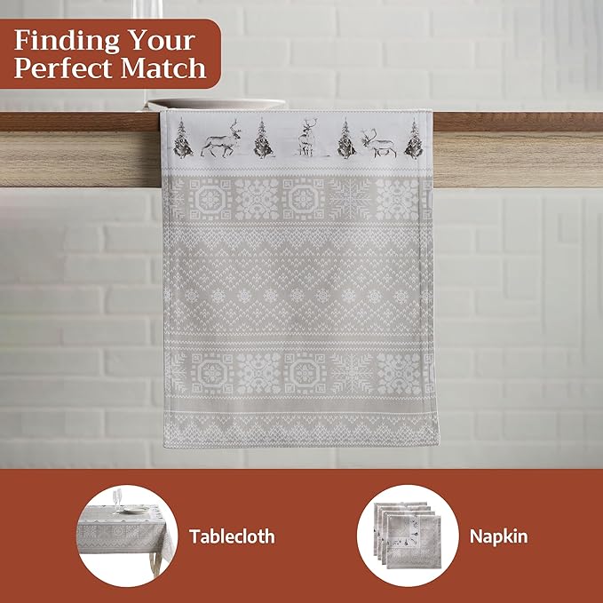 Maison d' Hermine Table Runner 100% Cotton Single Layer Table Runners 36 inches Long for Thanksgiving Christmas Decorations Home Kitchen Dining Party Wedding (Cozy Christmas, 14.5" x 36")