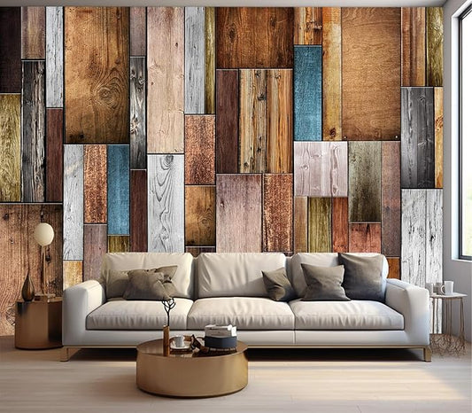 Eierme-Vintage Color of Old Wooden Wall Background Texture Mural Wallpaper Peel and Stick 90" x 67"