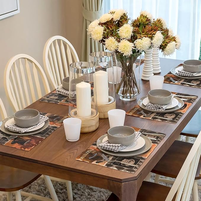 Coffee Linen Table Placemats Set of 6 Vintage Modern Art Placemat Indoor Outdoor Party Home Desktop Kitchen Dining Room Decoration 12x18 Inch
