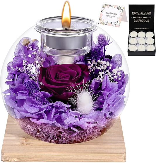 Christmas Birthday Gifts for Women Preserved Roses in Glass Dome with Scented - Romantic Preserved Flower for Women, Girlfriend, Wife, Mom, Grandma, Sister, Her-Purple