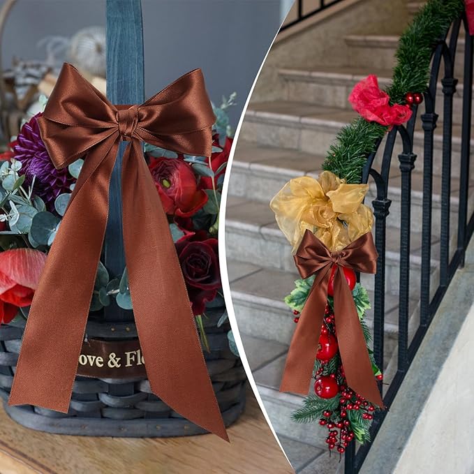 Brown Ribbon 60 Yards 1 1/2 Inch Brown Satin Ribbon for Fall Decor Gift Wrapping Flower Bouquet Bows Crafts Wedding Christmas Decorations