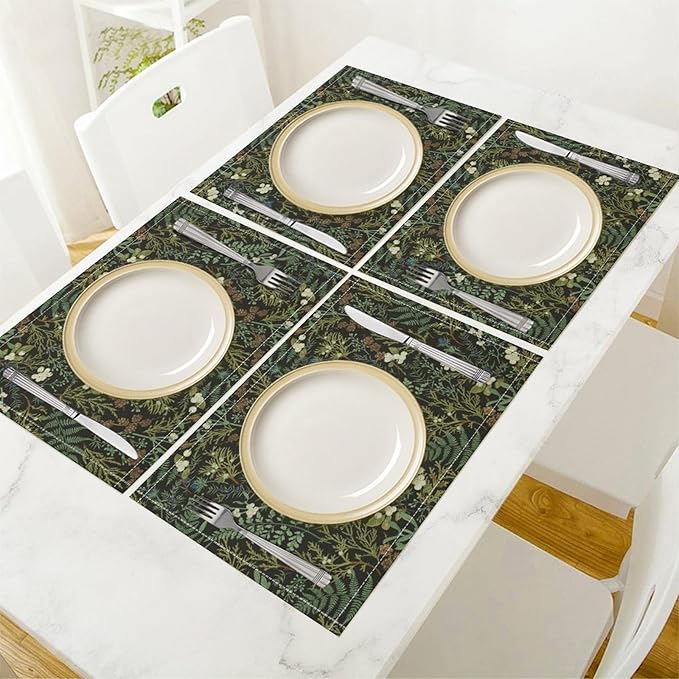 Vintage Botanical Placemats Set of 8, 17x12 Inch Rustic Farmhouse Retro Plant Green Nature Art Print Table Mats for Home Party Kitchen Dining Decor