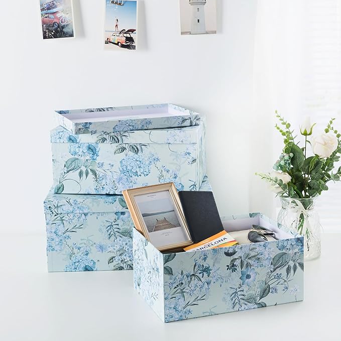 Soul & Lane Decorative Cardboard Storage Boxes with Lids for Home Decor and Organization, Set of 3 Large Keepsake Boxes for Memories & Gifts, Nesting Floral Photo Storage Containers, Springtime Joy