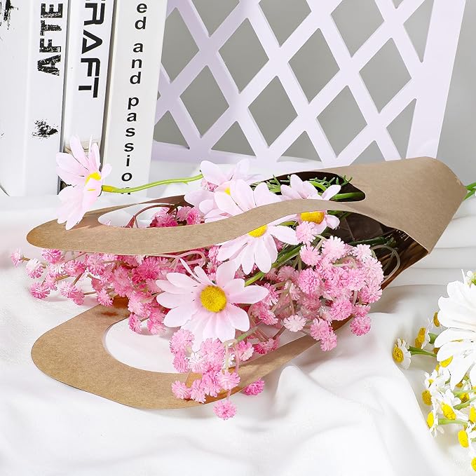 40 Pcs Kraft Paper Flowers Gift Bags Bouquet with Handle Flower Wrapping Paper Bouquet Kraft Floral Bags Cone Flower Sleeves for Packaging Wedding Graduation Party