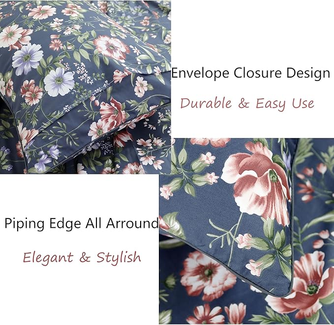 FADFAY Sheets Set King Vintage Dark Blue Floral Bedding Shabby Peony Floral Sheets Navy French Country Farmhouse Bedding 800 Thread Count 100% Egyptian Cotton Deep Pocket Fitted Sheet 4Pcs, King Size