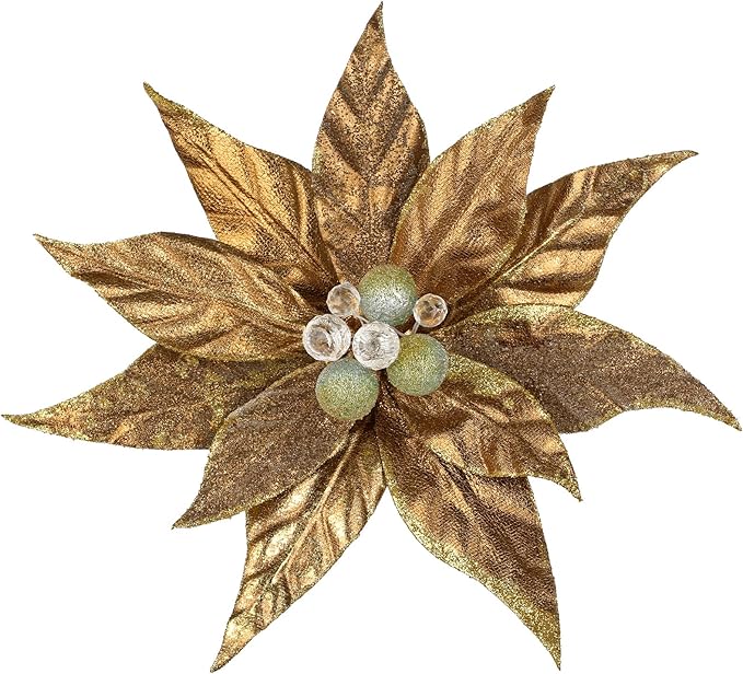 DILATATA 3 Pcs Artificial Christmas Flowers 13 Inch Glitter Poinsettia Picks Christmas Tree Ornaments Topper Decorations Bronze Poinsettias Flowers for Xmas New Year Wreath Garland Wedding Home Decor