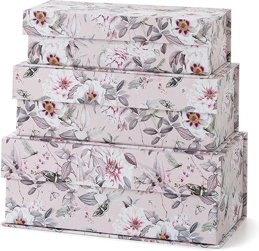 Soul & Lane Decorative Storage Boxes with Lids, Set of 3 Memory Keepsake Boxes with Magnetic Closure, Cardboard Storage for Photos, Documents, Gifts, Home Decor, Blush Whisper