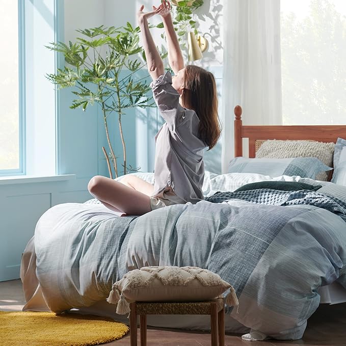 Bedsure Duvet Cover King Size - Gingham Reversible Buffalo Plaid Duvet Cover Set with Zipper Closure, 3 Pieces Blue Bedding Set with 8 Corner Ties and 2 Pillow Shams 20"x36"