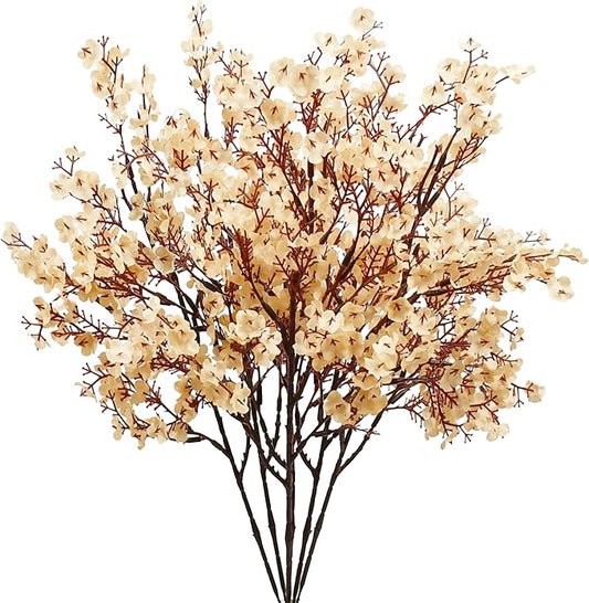Mandy's Champagne Artificial Baby’s Breath European Flowers 6 Bundles Silk Gypsophila with Bendable Stems for Fall Thanksgiving & Christmas Centerpiece Wedding Decor and Table Arrangements