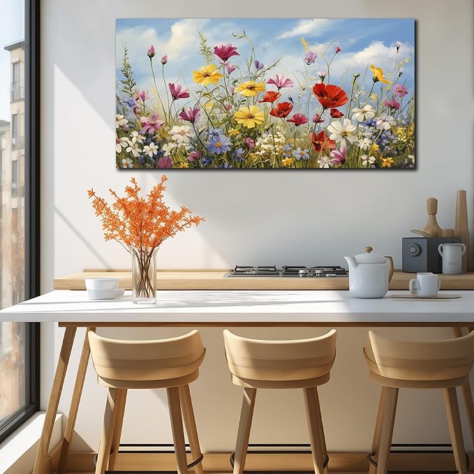 Flower Canvas Wall Art for Office Women Colorful Paintings for Wall Floral Wall Decor for Bedroom Teen Girl 24 x 48 Inch