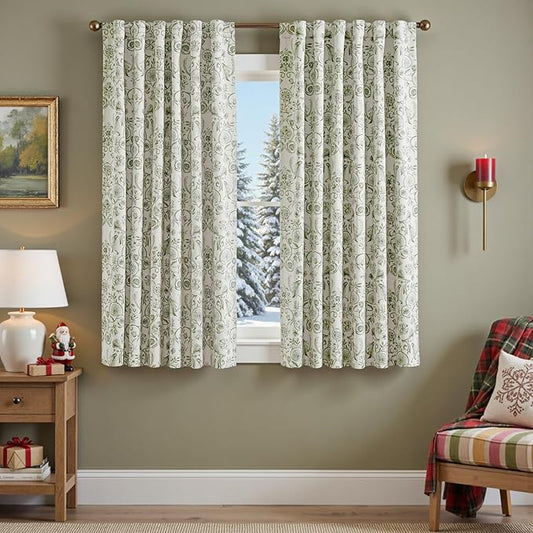 jinchan Floral Blackout Curtains for Bedroom Living Room 63 Inch Length Farmhouse Curtains Room Darkening Vintage Short Drapes Traditional Rod Pocket Window Treatment 2 Panels Set Sage Green on Beige