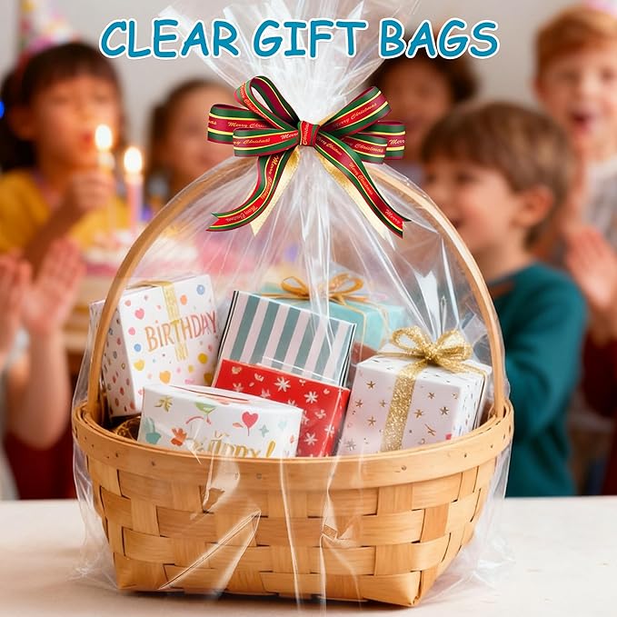 ZYLOP Extra Large Cellophane Bags 40x50 Inch - 6 PCS 2.8 Mil Thick Cellophane Wrap for Gift Baskets, Clear Plastic Gift Basket Bags for Thanksgiving, Christmas, Easter Presents/Party Favors Packaging