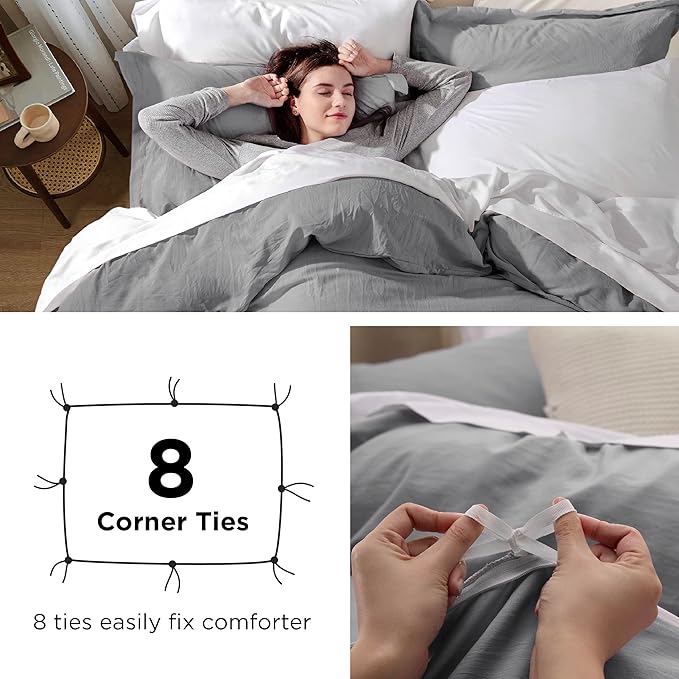 Bedsure Grey California King Duvet Cover - Prewashed Cotton-Like Extra Soft Bedding Set, Includes 1 Cal King Duvet Cover 104x98 Inches with Zipper Closure & 2 Pillow Shams, Comforter Not Included
