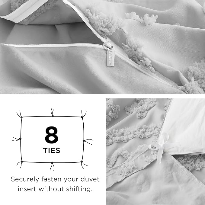 Bedsure Boho Duvet Cover King Size, Soft & Comfortable Elegant Design Boho Bedding for Decoration, Machine Washable Comforter Cover for All Seasons,Includes 1 Duvet Cover & 2 Pillow Shams,Light Grey