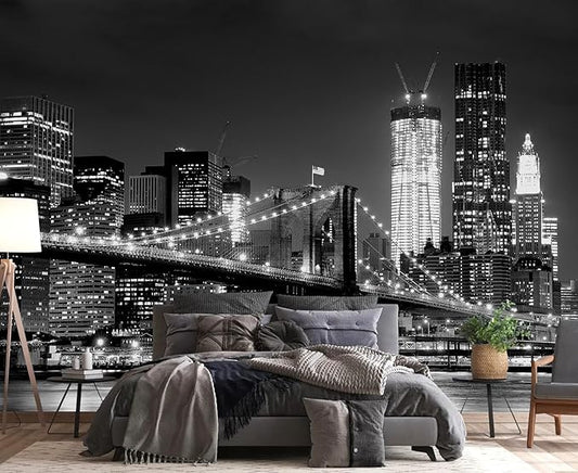 PYFFYP- Black City Night Wallpaper murals for Living Room(Not Peel and Stick)