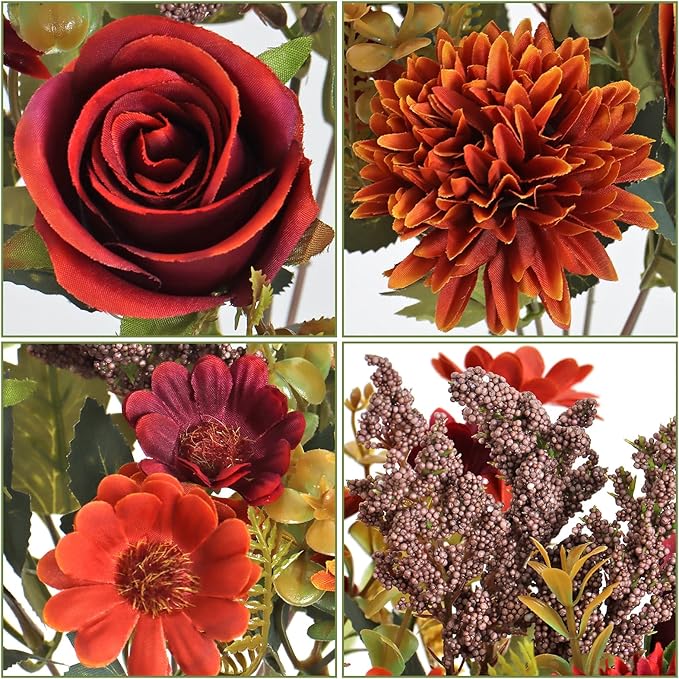 Dremisland Artificial Flowers Like Real Artificial Bouquet 2 Packs Silk Artificial Roses Bouquet with Daisy Chrysanthemum Pink Flowers for Centerpiece Table Wedding Party Home Decor