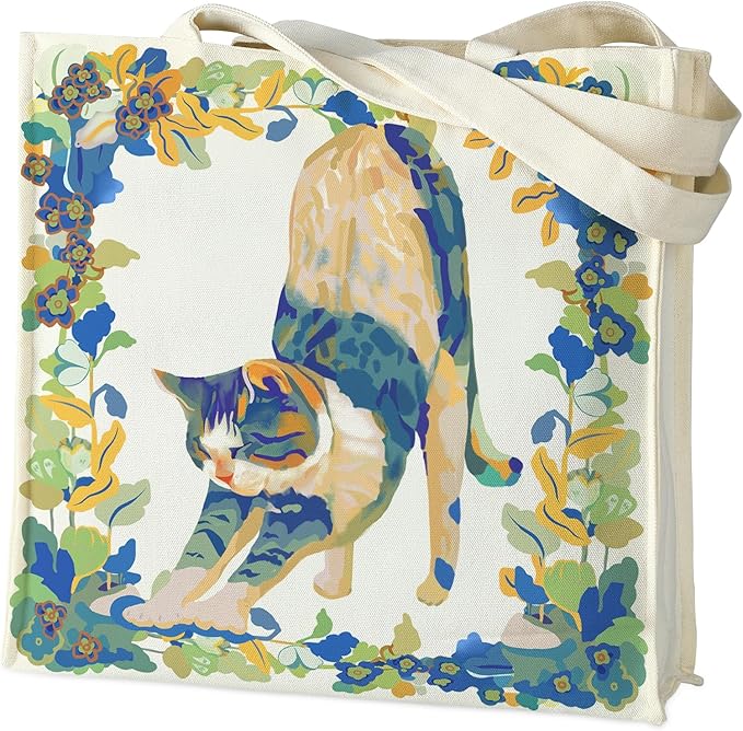 AUSVKAI Canvas Tote Bag Aesthetic for Women, Cute Reusable Bags with Pockets & Snaps for Beach Shopping College Gym Grocery