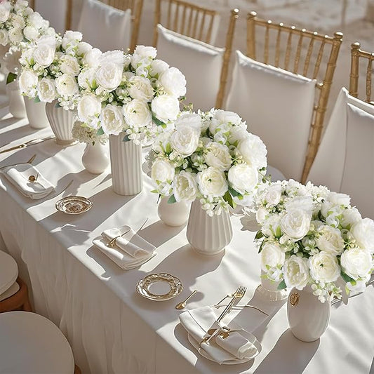 12 Bundles Peonies Artificial White Flowers Bouquet, Lifelike Silk Fake Peonies with Stems for Home Table Centerpieces, Wedding, Party & DIY Bridal Floral Arrangements (White)