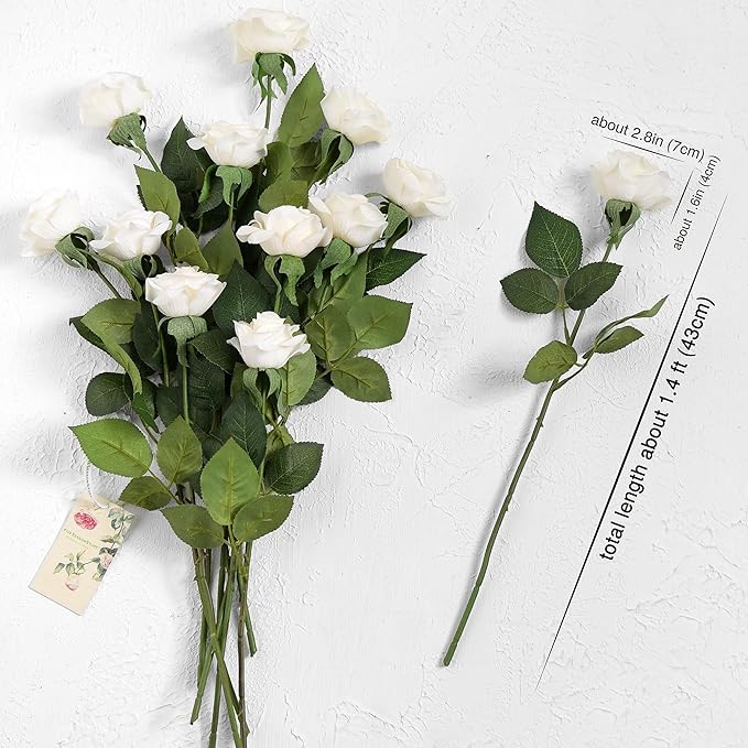 FiveSeasonStuff Light Champagne Artificial Roses Real Touch Silk Flowers with 12 Stems Wedding Bridal Bouquet Home Décor