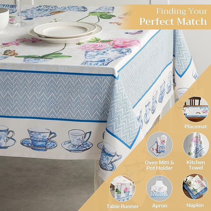 Maison d' Hermine Table Cloth Rectangle Table 100% Cotton 60 x 108 Inches Tablecloth Reusable Decorative Everyday Use for Dining Room, Farmhouse, Home, Party, Festive & Wedding Spring Summer - Canton