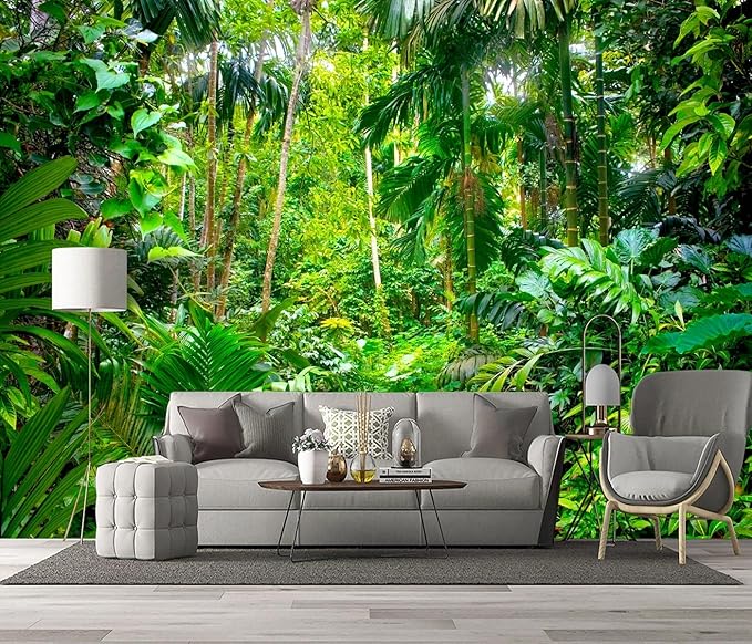 Tropical Rainforest Botanical Wallpaper Bedroom Green Leaf Plant murals Aesthetic Room Decor Living Room tv Background Large Wall Mural - 91"x65" Not Peel and Stick