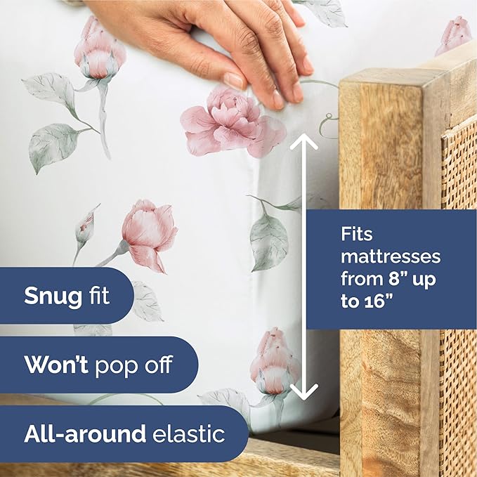 Floral Sheets - Floral Rose Bed Sheet Set - 1 Flat, 1 Fitted & 2 Pillowcases w/ Deep Pockets - Comfy, Wrinkle & Fade Free - Boho Botanical Bedding - Ultra-Soft, Breathable & Cooling - Queen Size Set