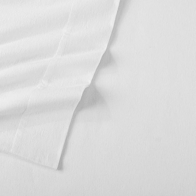 Market & Place 100% Cotton King Flannel Sheet Set | 4 Piece Deep Pocket Solid Cozy Winter Bed Sheets | Double Brushed for Extra Softness & Comfort | Chalet Collection (King, White)