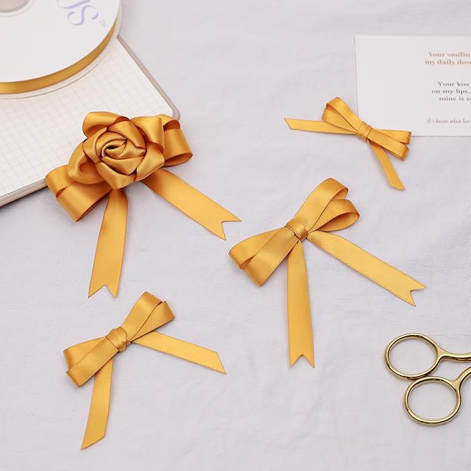 Old Gold Satin Ribbon, Double Faced 5/8 Inch X 50 Yards Old Gold Ribbon, Premium Satin Ribbon for Gift Wrapping, Crafts, Hair Bow Making, Sewing, Flower Bouquet, Wedding Party Decor