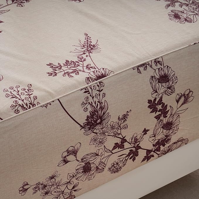 Zusbest King Size Sheets 100% Percale Cotton Red Floral Bed Sheet Set, Brushed Extra Softness, Breathable Luxury Toile Flannel Like Sheets Shabby Vintage Flower Print Deep Pocket Bed Set 17.5'' 4 Pcs