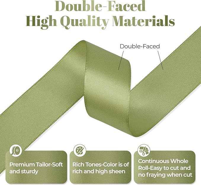Moss Green Satin Ribbon, Double Faced 1 Inch X 25 Yards Moss Green Ribbon, Premium Satin Ribbon for Gift Wrapping, Crafts, Hair Bow Making, Sewing, Flower Bouquet, Wedding Party Decor