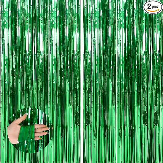 Keyali 2 Pack 3.3 * 8.3 ft Foil Curtain Metallic Tinsel Fringe Curtains Photo Booth Props Backdrop for Birthday Wedding Engagement Baby Shower Christmas Holiday Celebration Partyl,Green