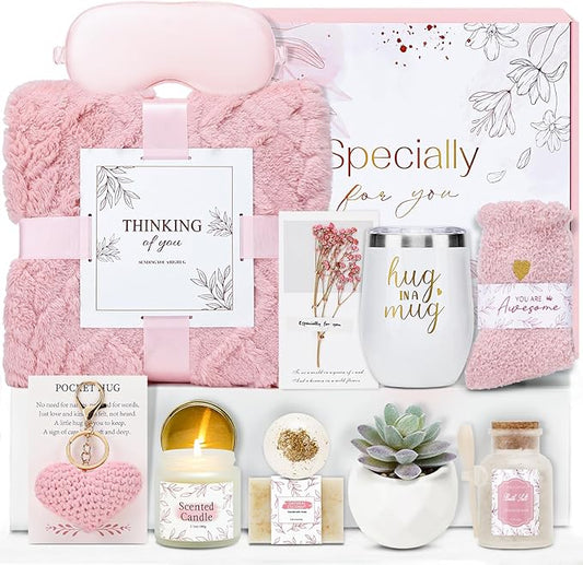 Get Well Gifts for Women Self Care Gifts Basket - Relaxing Spa Care Package After Surgery Thinking of You Birthday Gift - Feel Better Sympathy Gift Set for Her Mom Sister Friend Wife (Pink)