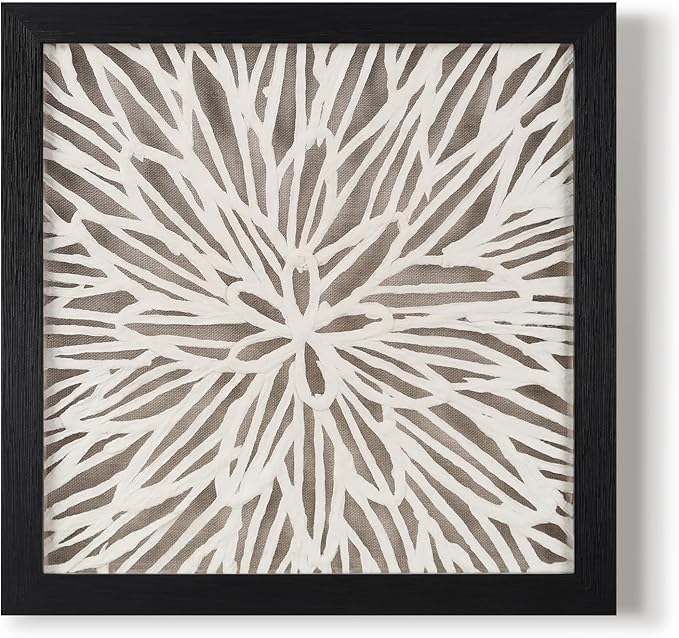 FOLKOR Framed Wall Art Black and White for Rustic Farmhouse Home Decor, 12" Rice Paper Neutral Wall Art Hanging Sculpture, Abstract Floral Artwork for Entryway Fireplace Above Bed Tv Accent