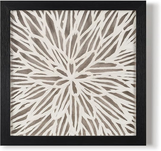 FOLKOR Framed Wall Art Black and White for Rustic Farmhouse Home Decor, 12" Rice Paper Neutral Wall Art Hanging Sculpture, Abstract Floral Artwork for Entryway Fireplace Above Bed Tv Accent