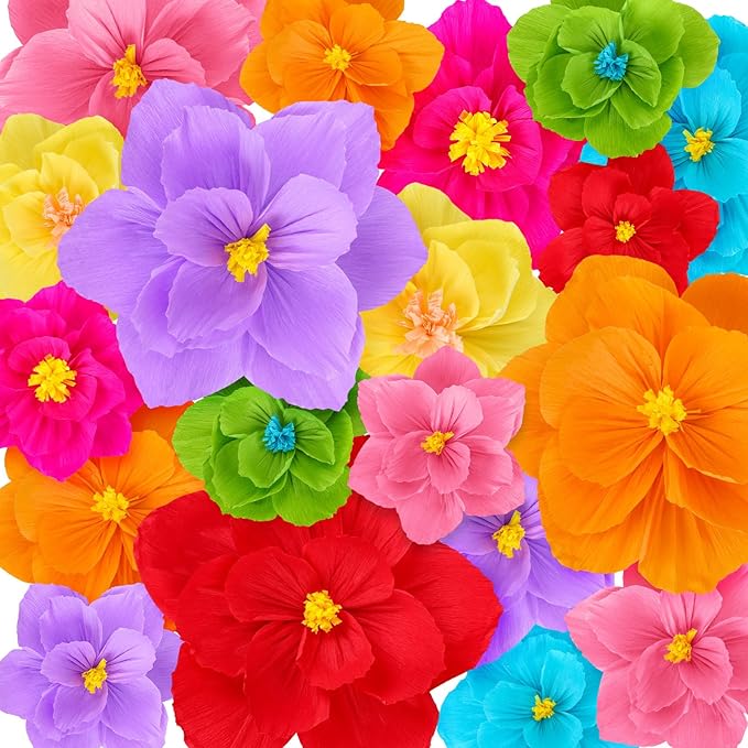 Giant Paper Flowers Artificial Large Paper Flower Decoration for Handcrafted Wall Backdrop Christmas Mexican Wedding Graduation Bridal Shower Birthday Party Supplies(Mexican Fiesta,24 Pcs)