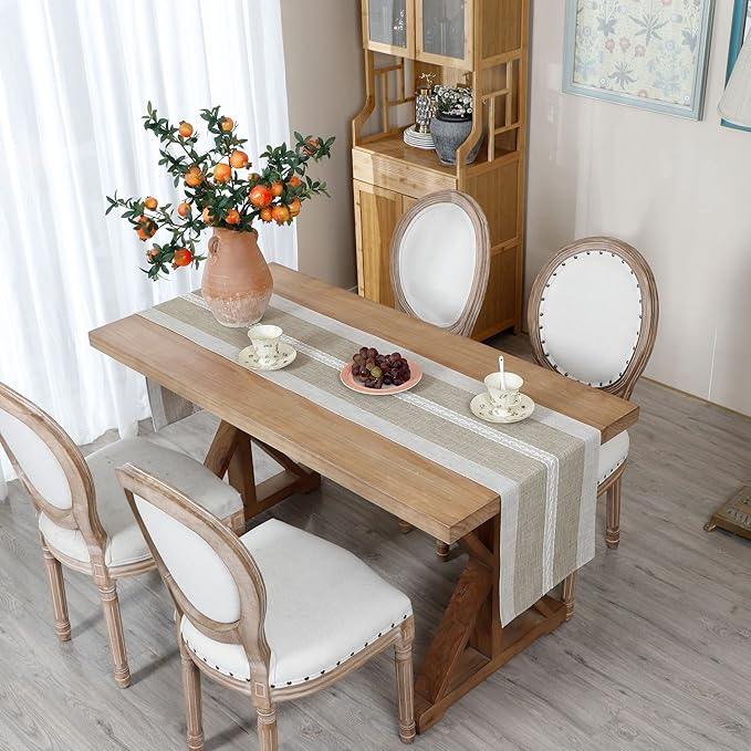 Farmhouse Braided Striped Table Runner Rustic Embroidery Coffee Table Runners for Decorations Weddings Holiday Brown13x60inch