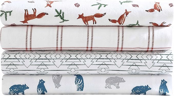 Eddie Bauer - Flannel Sheets Queen Size, Anti-Pilling & Wrinkle Resistant Cotton, Touchably Soft for All-Season Comfort - Bed Sheets with Matching Pillowcases & Fitted Sheet (Westridge Plaid Orange)
