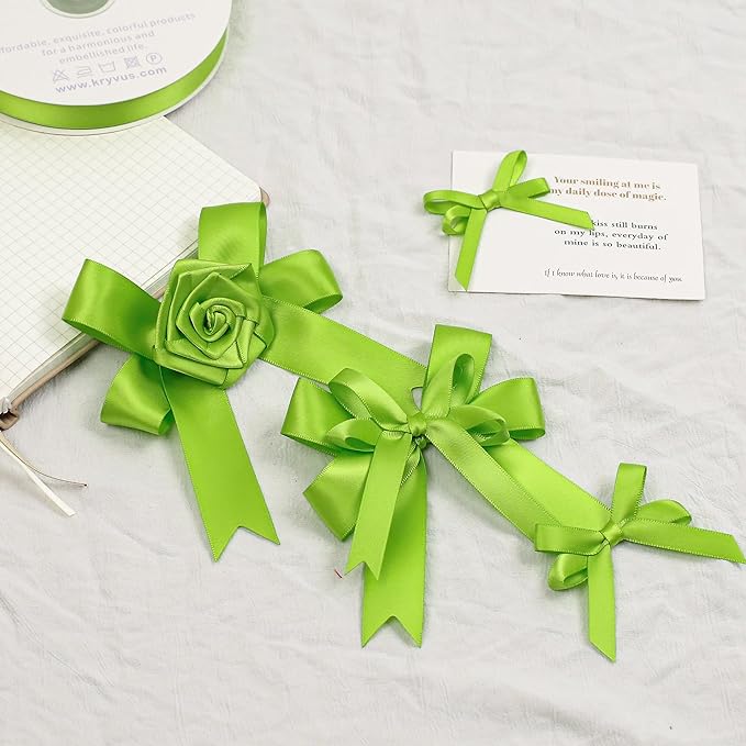 Apple Green Satin Ribbon, Double Faced 3/8 Inch X 25 Yards Apple Green Ribbon, Premium Satin Ribbon for Gift Wrapping, Crafts, Hair Bow Making, Sewing, Flower Bouquet, Wedding Party Decor