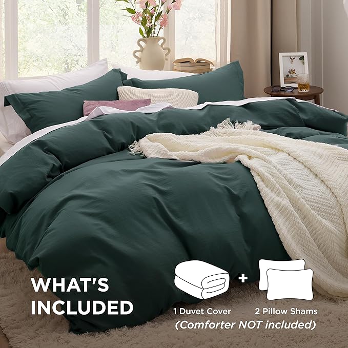 Bedsure Forest Green Oversized King Duvet Cover - 3 Pieces Prewashed Cotton-Like Extra Soft Bedding Set, Includes 1 Duvet Cover 120x98 Inches with Zipper Closure & 2 Pillow Shams, No Comforter