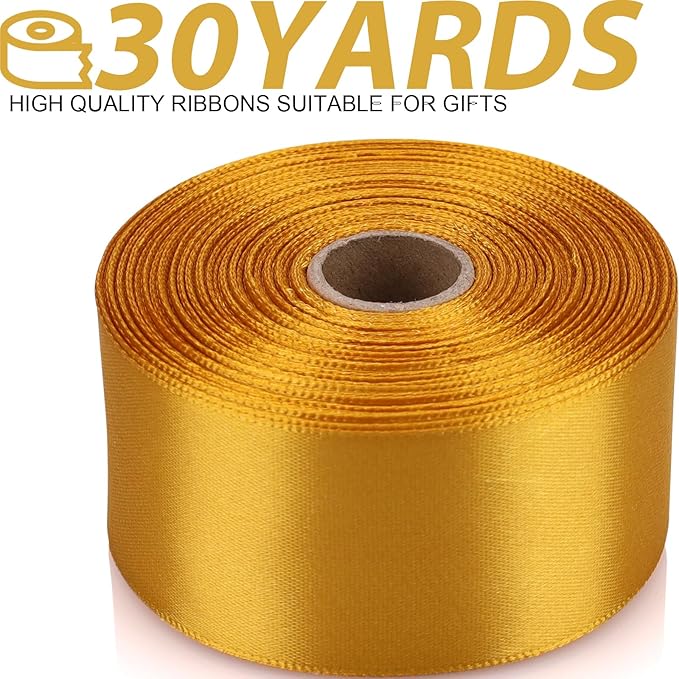 1-1/2 Inch 30 Yards Gold Solid Satin Ribbon for Gift Wrapping,Craft Floral Bouquets,Wedding Party,Timeless Flower,Decoration Floral Hair,Balloons