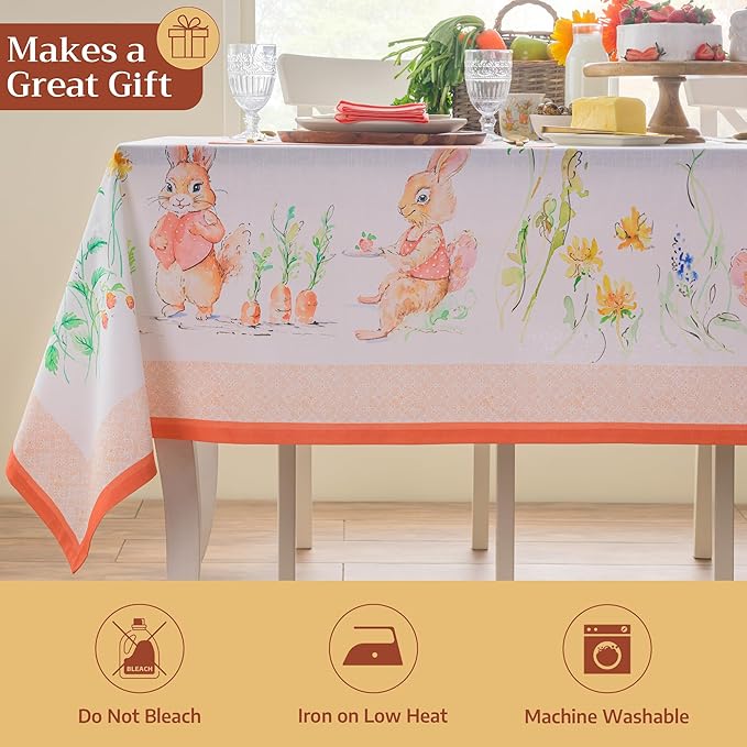 Maison d'Hermine Table Cloth Square Table 100% Cotton Tablecloth for Dining Room, Farmhouse, Home, Hotel, Parties & Wedding - Ideal for Easter Decorations Spring & Summer (Bunny Party, 54" x 54")