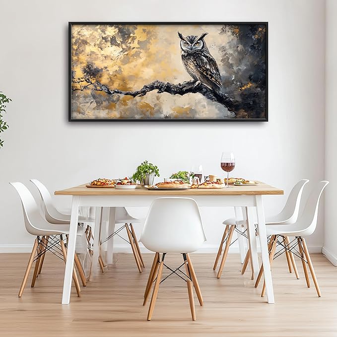 Owl Large Wall Art Framed Gold Wall Decor for Living Room Mountain Owl Pictures Oversized Canvas Print Painting Modern Extra Large Framed Artwork for Bedroom Office Home Decor 60"x30"