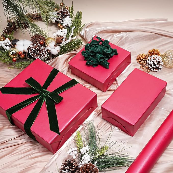 LaRibbons Red Wrapping Paper, Mini Roll-17 Inch x 33 Feet, Christmas Gift Wrap Paper Rolls, Perfect for Holiday, Wedding, Valentine's Day, Birthday, Baby Shower Presents