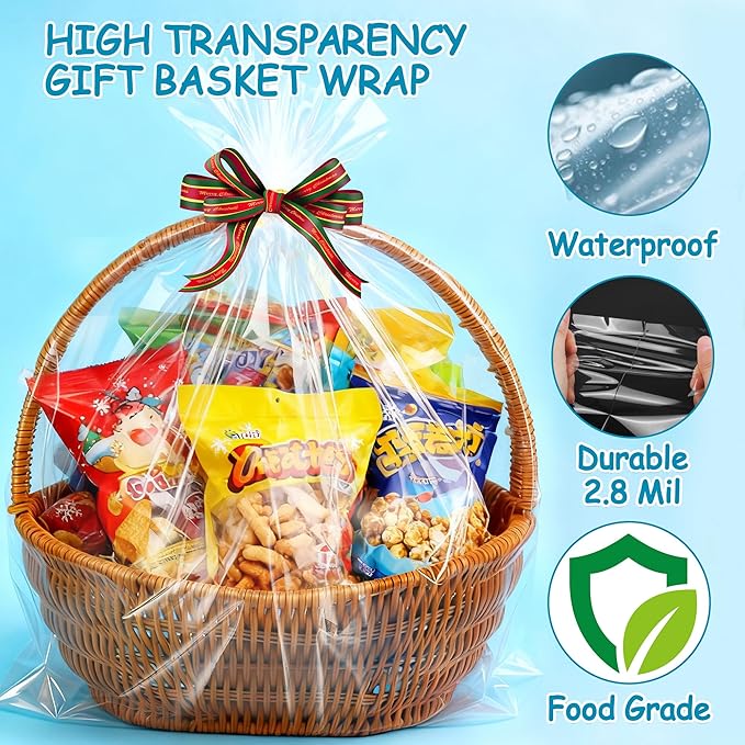 ZYLOP Extra Large Cellophane Bags 40x50 Inch - 6 PCS 2.8 Mil Thick Cellophane Wrap for Gift Baskets, Clear Plastic Gift Basket Bags for Thanksgiving, Christmas, Easter Presents/Party Favors Packaging