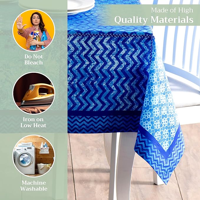 Maison d' Hermine Table Cloth Square Table 100% Cotton 60 x 60 Inches Tablecloth Reusable Decorative Everyday Use for Dining Room, Farmhouse, Home, Party, Festive & Wedding Spring Summer - Indigo Love