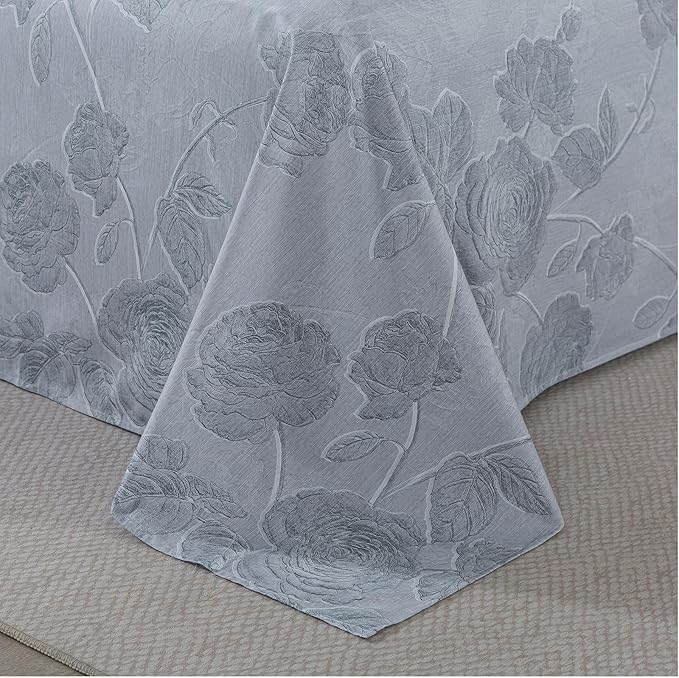 FADFAY Grey Vintage Floral King Size Sheets Set 100% Brushed Cotton Shabby Rose Flower Pattern Bedding Set Deep Pocket Sheets with 2 Pillowcases Luxury Breathable Soft 4pcs, King Size